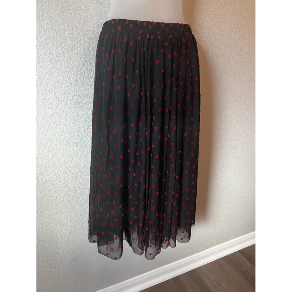 Unique Vintage Black Red Heart Tulle Midi Skirt M